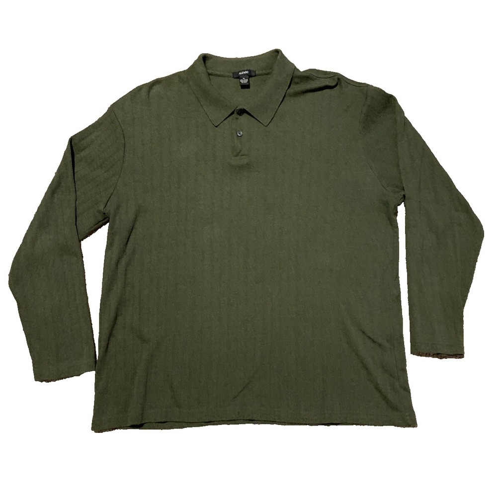 Alfani Men Collared Shirt Knit Top Long Sleeves Size XL 100% Cotton Army Green